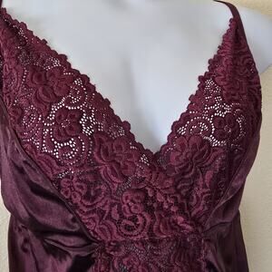 Womens Plus Sz 26/28 4XL Wine Lace‎ Cami Top Sleepwear Satin Vamp Whimsy Y2k VTG
